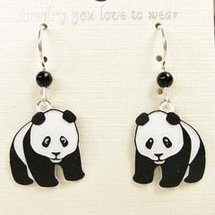 Sienna Sky Earrings Sterling Silver Hook Hand Painted Panda Fun Handmade in USA