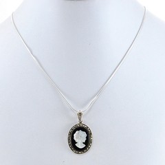 Mother Pearl Cameo Pendant Sterling Silver Chain Necklace 16″-18″ FREE SHIPPING