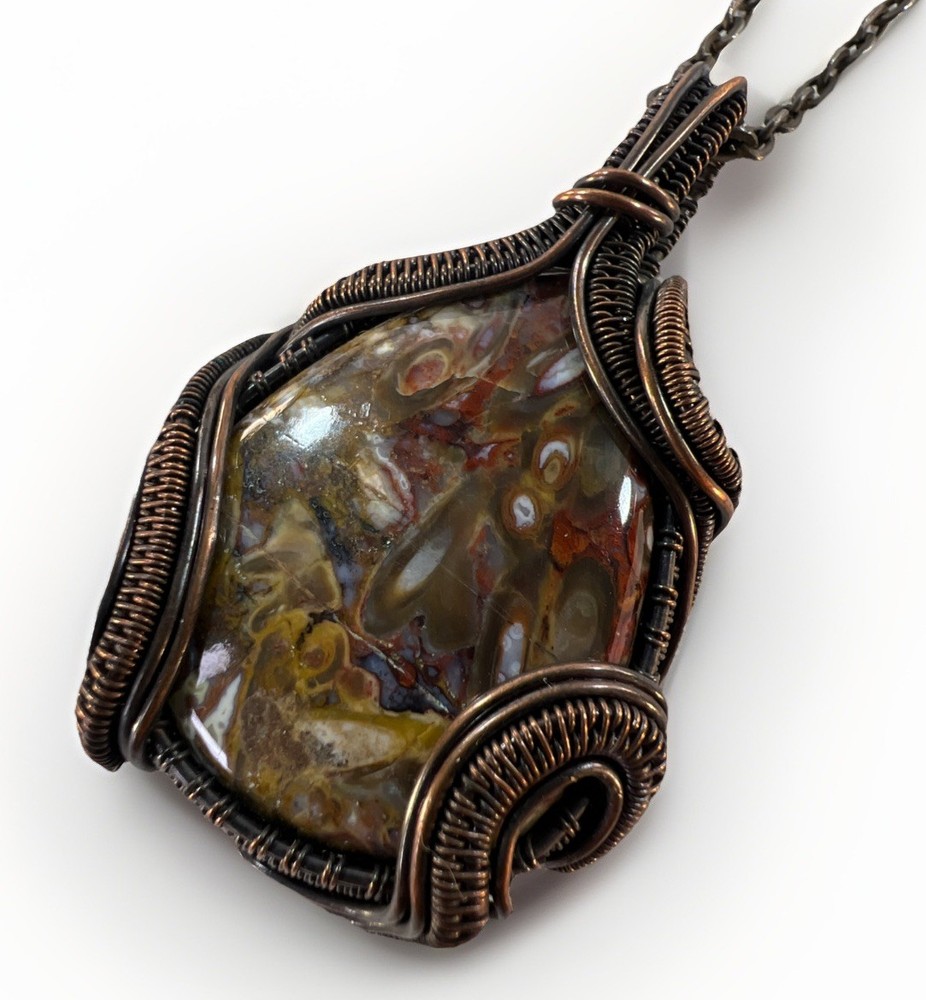 Jasper Necklace Hand Wrapped in Copper 18″ Copper Chain