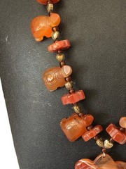 Artisan Carnelian Banded Agate Turtle Love Necklace Metal Heart Spacers 27.75″