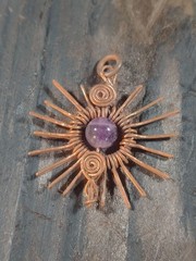 Sun Pendant Copper Amethyst Wire Wrapped Jewelry Energy Health Lucky #PS0008
