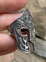 Huge Handcrafted Sterling Silver Ring Viking Warrior Helmet Size 11