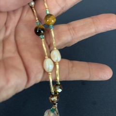 OOAK Artisan Statement Necklace Earrings Set Dragon Vein Baroque Pearl Tiger Eye