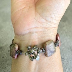 Vintage Jasper Stone Bracelet Earthy Square Beads W/ Toggle Clasp Handmade 7.5”