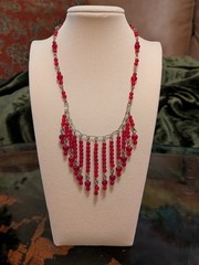 Unique Hand Crafted Red Glass Heart Bead And Wire Necklace