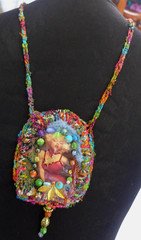 Handmade Crocheted art Necklace Cotton Fabrics embroidered crocheted+ Beads