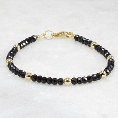 Black Spinel & 14k Gold Filled Bracelet – 3.5mm Faceted Gemstone | Dainty Luxe B