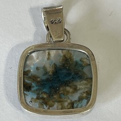 Sterling Silver 925 White Blue/Green Glass Inclusions Pendant Artisan Modern