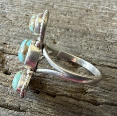 Sterling Silver Native Style SW Genuine No. 8/Mine 8 Turquoise 3 Stone Ring