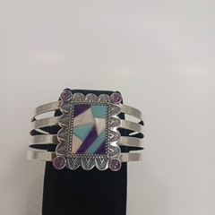 Carolyn Pollack Relios Sterling Silver 925 MOP Amethyst Charoite Cuff Bracelet