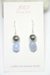 Chalcedony Blue 9mm Free Form Gemstone .925 Sterling Silver Earrings 1 1/2″