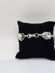 Handmade Mixed Media Rhinestone Bracelet Vtg Contemporary Jewelry OOAK 8″ Retro