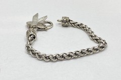 Brighton Silver Tone Filigree Bangle & Wheat Chain Bracelet Set Faceted 2pc