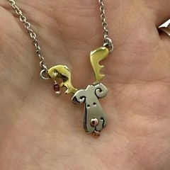 Far Fetched Doggie Reindeer Necklace Mixed Metals Holiday Christmas 18in Chain