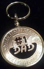Hand Cut Half Dollar #1 DAD Bezel set Pendant Key Chain