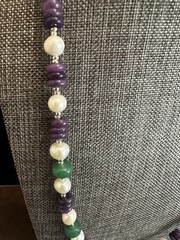 Elegant Purple, Green & Pearl Beaded Necklace