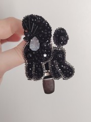 RED ❤️ Poodle jewelry brooch beaded, dog show Number Clip,