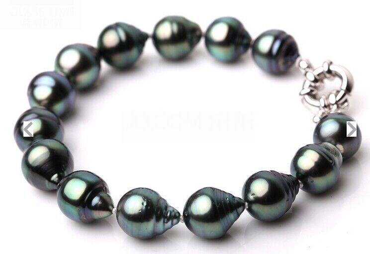Stunning 7.5-8″10-13mm Natural Tahitian genuine black drop pearl bracelet 2668