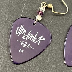 Jim Dunlop USA M Purple Guitar Pick Earrings Rock & Roll Music Pierced Dangle