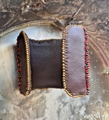 Special Handmade amber Embroidery soft Leather Cuff Bracelet One-of-a-Kind US