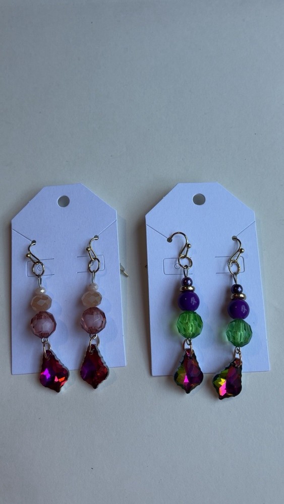 2 Pairs Handmade Earrings Fantasy Witchy Glass Acrylic Cosplay Multicolor Boho