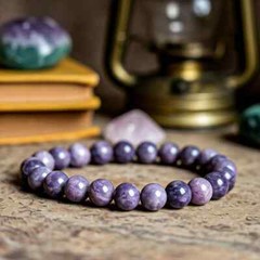 8mm Lepidolite Beads Purple Crystal Healing Reiki Reduce Stress Elastic Bracelet
