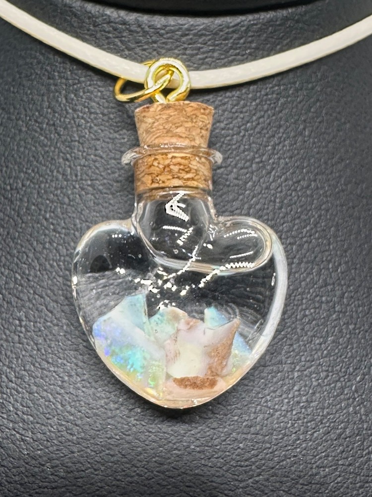 opal in heart shaped jar pendant, australian opal multi color