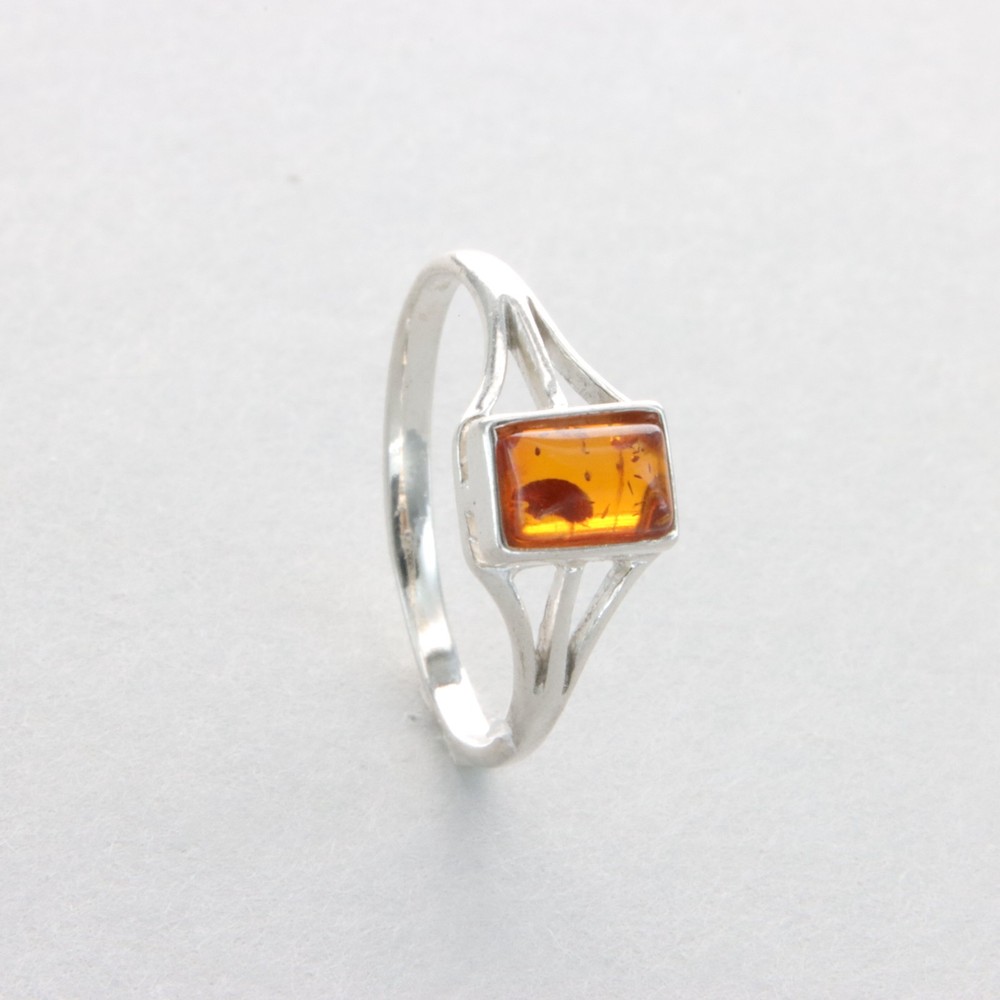 Square Cognac / Brown BALTIC AMBER Rectangle Ring – 925 STERLING SILVER #101e