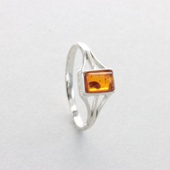 Square Cognac / Brown BALTIC AMBER Rectangle Ring – 925 STERLING SILVER #101e