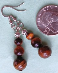 TIGERS EYE triple graduated size earring SP FISH HOOK artisan #N25