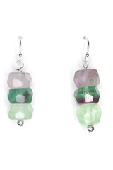 Fluorite Earrings Green Purple Faceted Roundel Gemstone 925 Sterling Silver