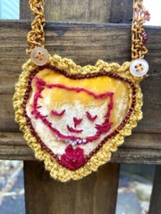 Heart and kitty hand dyed Silk Velvet Ribbon necklace burgundy handmade pretty!!