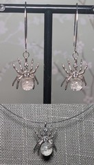 White Garden Quartz Spider Earrings and Pendant Choker Set Sterling Silver s925