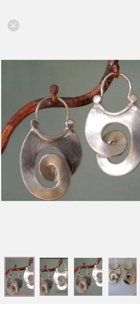 Handmade Artisan Modernist Spiral Drop Earrings Hammered Silver Boho Statement