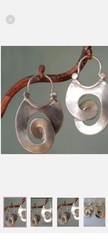 Handmade Artisan Modernist Spiral Drop Earrings Hammered Silver Boho Statement