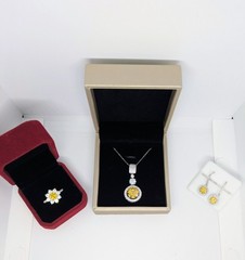 Womens Yellow Moissanite Jewelry Set 6CT Chain, 1CT Ring & 1CT Earrings W/ GRA