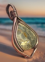 Ocean Jasper ~ Handmade copper wire wrapped pendant 8x