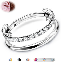 G23 Titanium Cartilage Earring Hoop Stacked Clicker 16G CZ Double/Triple Septum
