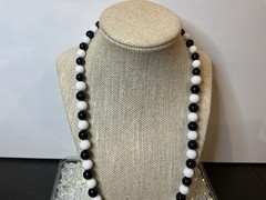 Handmade Black Onyx & White Stone Bead Necklace 18k Gold Plated Earrings Z