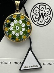 Murano Millefiori Pendant Necklace 25mm Gold Plated Silver Italian (MX-34)