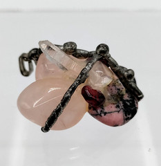 Handmade Pendant Rose Quarts Clear Point Rhodonite Garnets Gemstone Cluster