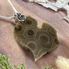 Michigan-Shaped Petoskey Stone Pendant