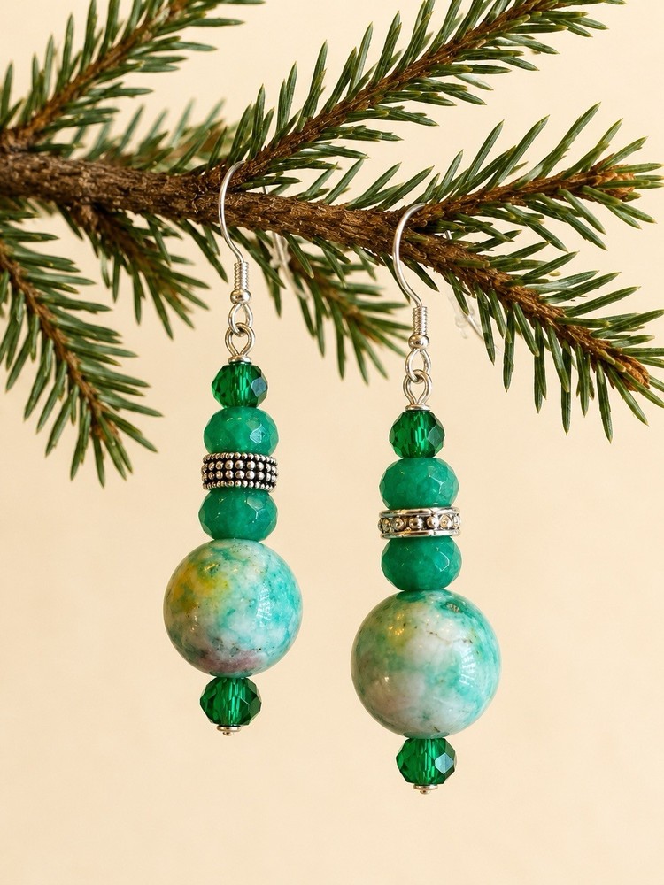 Jade, Adventuring And Crystal Earrings With Tibetan Silver Accents-1.5 Inch Drop