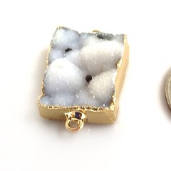 Raw Rough Cloudy Druzy Agate Pendant Natural Gemstone Pendant Rectangle w 2 Ring