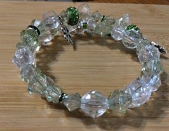 Handmade 14.5in Wrap Bracelet-Plastic, Rhinestone Spacers-Iridescent-Green.