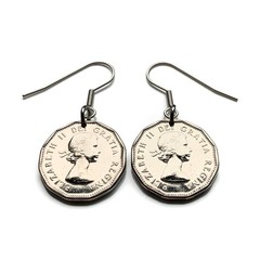 1959 Canada 5 C coin earrings Canadian beaver maple Ottawa Toronto Quebec 000705