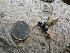 Hummingbird Sterling Silver Tiger’s Eye & Opal Inlayed Large Size Pendant AH7