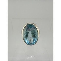 925 Sterling Silver Faceted Blue Topaz Aquamarine Ring Size 6.5
