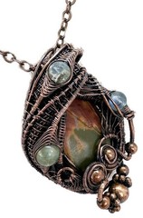 Picasso Jasper Wire Wrapped Pendant Necklace in Bronze with Labradorite