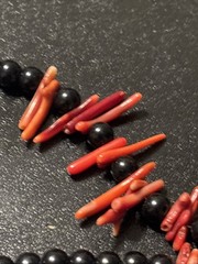 Artisan Red Coral And Black Stone Necklace Costal Beach Ocean Nature Read